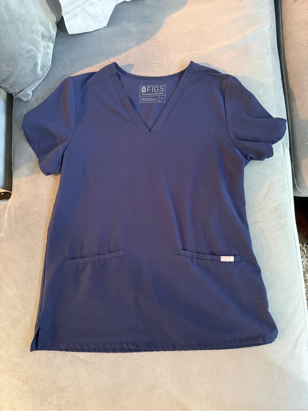 Figs Women's Navy Short Sleeve V-Neck Scrub Top